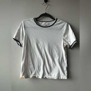 Kerri Rosenthal White T-Shirt with Embroidery Detail